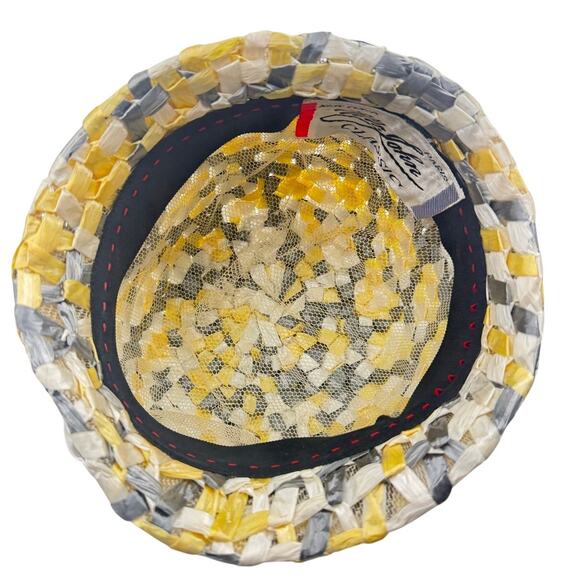 Vintage 1960s Mr John Classic Raffia Bucket Hat Yellow Gray White 7.5 main image 8